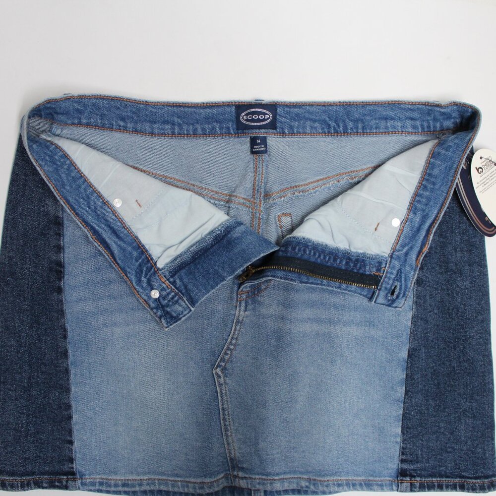 NWT Women's Scoop Medium Wash Size 14 Two Tone Denim Blue Jean Mini Skirt